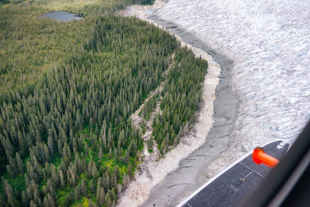 Moraine built up on the edge of the Glacier. (Gabe Donohoe | For the Juneau Empire)