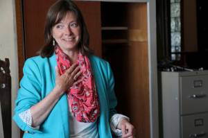 In this July 28, 2018, photo, Alyse Galvin addresses a group of volunteers in Anchorage, Alaska, before they set out to campaign door-to-door on her behalf. Galvin is one of the candidates running in the Aug. 21 Democratic primary for U.S. House in Alaska. (AP Photo/Mark Thiessen)
