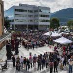 Three bronze house posts dedicated during a ceremony in front of the Walter Soboleff Center by Sealaska Heritage Institute on Sunday, Aug. 26, 2018. (Michael Penn | Juneau Empire)