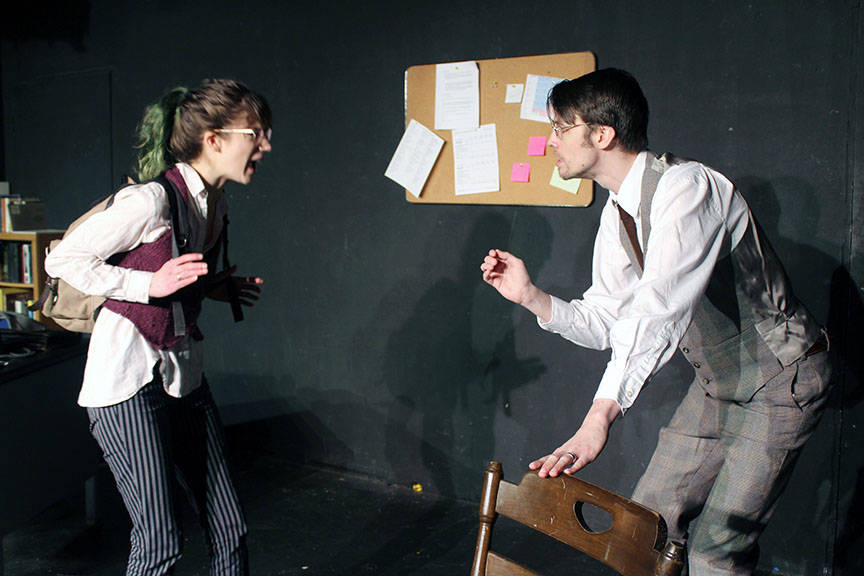 Erika Bergren as Carol and Bryan Crowder as a college professor in Oleanna. (Courtesy Photo | Perseverance Theatre)