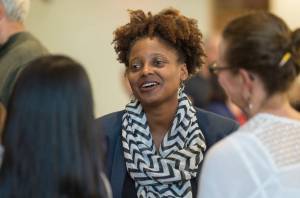 Tracy K. Smith, the 52nd Poet Laureate of the United States, is greeted by Juneauites before Smiths reading at the Andrew P. Kashevaroff Building on Wednesday, Aug. 29, 2018. (Michael Penn | Juneau Empire)