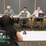 Destiny Neade of Fairbanks appears before the Alaska Marijuana Control Board on Thursday in Anchorage. Neade and her husband, Nick, received the first ever permit for a marijuana retail shop in Alaska for their Fairbanks store Frozen Budz from the five-man board, including, seated from left, Nicholas Miller of Anchorage, Mark Springer of Bethel, Brandon Emmett of Fairbanks, Loren Jones of Juneau and Peter Mlynarik of Soldotna.