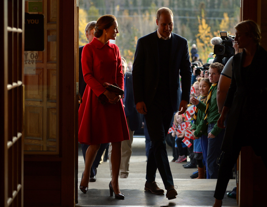 Britain's Prince William and his wife Kate, the Duke and Duchess of Cambridge, arrive to tour the MacBride Museum of Yukon History in Whitehorse, Yukon, Wednesday.