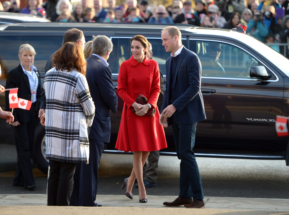Britain's Prince William and his wife Kate, the Duke and Duchess of Cambridge, arrive to tour the MacBride Museum of Yukon History in Whitehorse, Yukon, Wednesday.
