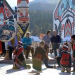 Britain's Prince William and his wife Kate, the Duke and Duchess of Cambridge, watch native youth dancers perform during a welcoming ceremony in Carcross, Yukon, Wednesday.