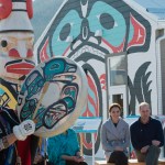 Prince William and his wife Kate, the Duke and Duchess of Cambridge, watch native youth dancers perform during a welcoming ceremony in Carcross, Yukon, Wednesday.