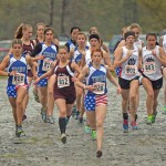 The 4A girls run at the start of the Region V championships on Saturday at Sandy Beach.