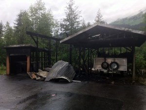 The fire at the Park's Cannery near Uyak Bay on Kodiak Island, Thursday.