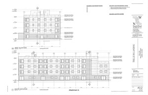 This architectural rending shows what Trillium Landing Apartments, a proposed senior housing complex, might look like. As planned, the apartment building will have 49 units.
