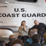 Retired Maj. Gen. John W. Schaeffer, Jr., former adjutant general of the Alaska National Guard, and his wife, Mary, are celebrated during a naming and dedication ceremony of the Army National Guard aviation facility in Kotzebue, Aug. 9, 2016.