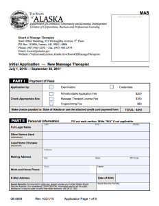 A license application for new massage therapists