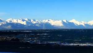 Pounding surf with the serene Chilkats in the background on Jan. 20. (Denise Carroll)