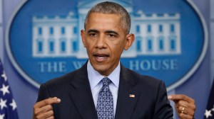 In this Jan. 18, 2017 photo, President Barack Obama speaks during his final presidential news conference, in the briefing room of the White House in Washington. A spokesman for Obama says the former president &ldquo;fundamentally disagrees&rdquo; with discrimination that targets people based on their religion. The statement alluded to but did not specifically mention President Donald Trump&rsquo;s temporary ban on refugees from several Muslim-majority countries. (Pablo Martinez Monsivais | The Associated Press file)
