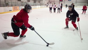 PHOTOS BY Michael Penn | Juneau Empire The Juneau-Douglas High School hockey team practices at Treadwell Arena on Wednesday.