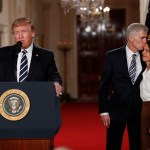 President Donald Trump speaks in the East Room of the White House in Washington, Tuesday, Jan. 31, 2017, to announce Judge Neil Gorsuch as his nominee for the Supreme Court. Gorsuch stands with his wife Louise. (AP Photo/Carolyn Kaster)