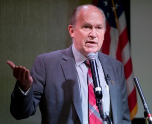 Gov. Bill Walker speaks to the members of the Juneau Chamber of Commerce at the Hangar Ballroom on Thursday, Feb. 2, 2017. (Michael Penn | Juneau Empire)