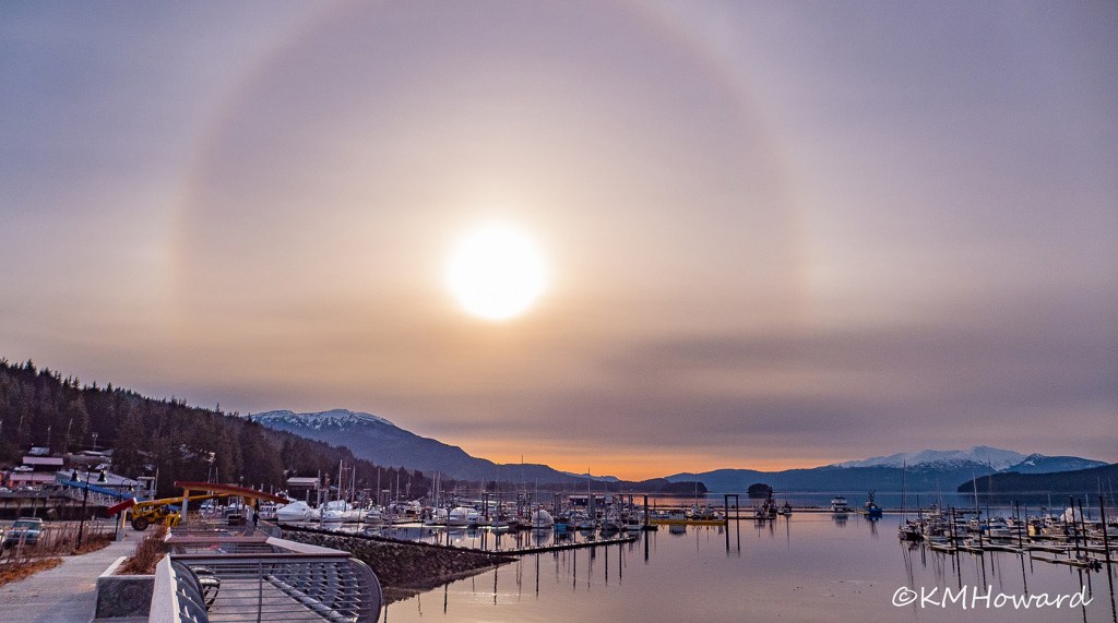 A winter sun halo hangs in the sky over Auke Bay. (Photo by Kerry Howard)
