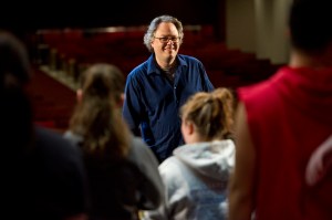 William Todd Hunt, conductor of the Amalga Chamber Orchestra, watches over the cast of the Orpheus Project&rsquo;s production of &ldquo;West Side Story&rdquo; at the Juneau-Douglas High School auditorium during reheasal on Tuesday, Feb. 14, 2017.