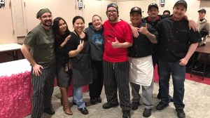 BaconFest winners from the Sandpiper Cafe, Breeze-In, V&rsquo;s Cellar Door and Coconut Thai Cuisine pose for a photo after winning awards at Saturday&rsquo;s cook-off at the Elizabeth Peratrovich Hall. (Photo courtesy Mandy Massey | Glacier Valley Rotary)