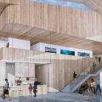An artist rendering of the cafe, lobby, and upstairs offices. Some offices upstairs will be for the Juneau Arts and Humanities Council; eight will be rented by local nonprofits. Total, the facility will be 37.000 square feet. Courtesy image.