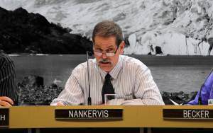 CBJ Assembly member Jerry Nankervis speaks in favor of an ordinance exempting cruise ships from charging sales tax aboard their boats while in port in Juneau. The Assembly approved the ordinance. (Alex McCarthy | Juneau Empire)