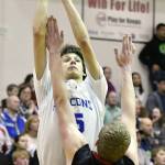 Thunder Mountain senior Noah Reishus-O&rsquo;Brien (15) shoots the ball Tuesday during the Falcons 56-40 win against Juneau-Douglas during the first round of the Region V 4A tournament in the Juneau-Douglas gym in Juneau.(Taylor Balkom | Ketchikan Daily News)
