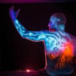 Greg Taylor, one of photographer and artist Ron Gile&rsquo;s subjects, gestures. Photo by Ron Gile