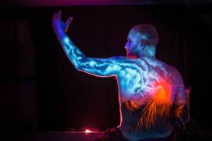 Greg Taylor, one of photographer and artist Ron Gile&rsquo;s subjects, gestures. Photo by Ron Gile