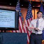 In this March 9, 2017 photo, House Speaker Paul Ryan of Wisconsin uses charts and graphs to make his case for the GOP&rsquo;s long-awaited plan to repeal and replace the Affordable Care Act during a news conference on Capitol Hill in Washington. Republicans pushing a plan to dismantle Barack Obama&rsquo;s health care law are bracing for a Congressional Budget Office analysis widely expected to conclude that fewer Americans will have health coverage under the proposal, despite President Donald Trump&rsquo;s promise of &ldquo;insurance for everybody.&rdquo; (J. Scott Applewhite | The Associated Press)