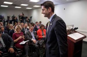 House Speaker Paul Ryan of Wisconsin leaves a news conference following a GOP party conference at the Capitol on Wednesday. (Andrew Harnik | The Associated Press)