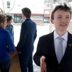 Jode Sparks, of Soldotna, speaks about the importance of salmon to the Kenai Pennisula before a March for Salmon as the culmination of this year&rsquo;s Civics and Conservation Summit in Juneau, on Friday, March 17, 2017. The event is hosted by Alaska Youth for Environmental Action, a program of The Alaska Center in Anchorage, which trains young people to be environmental leaders. (Michael Penn | Juneau Empire)