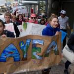 Nineteen high school teens from across the state, from Utqiagvik to Ketchikan, hold a March for Salmon as the culmination of this year&rsquo;s Civics and Conservation Summit in Juneau, on Friday, March 17, 2017. The event is hosted by Alaska Youth for Environmental Action, a program of The Alaska Center in Anchorage, which trains young people to be environmental leaders. (Michael Penn | Juneau Empire)