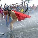 Dan Ord tries to keep his balance in Eaglecrest&rsquo;s season ending Slush Cup on April 13, 2014. Ord won the &ldquo;Show-off Award.&rdquo; (Klas Stolpe | Juneau Empire File)