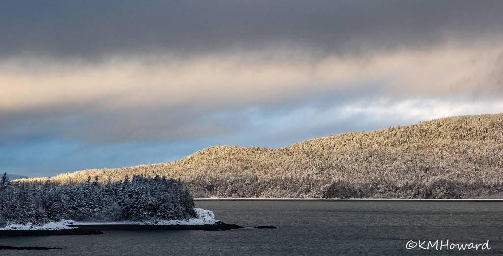 A sun break illuminates Lena Point and Shelter Island on March 16. (Photo by Kerry Howard)