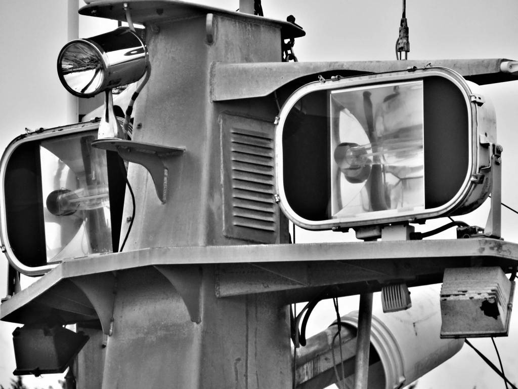 Spotlights on one of the boats docked at the Haines small boat harbor. Photo by Ray Tsang.