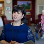 MICHAEL PENN | JUNEAU EMPIRE Juneau Pioneers Home Administrator Gina Del Rosario speaks about why Alaska residents should apply at age 65 during a short tour of the home on Tuesday. Proposed budget cuts by the Legislature could have the consequences of closing two of the six Pioneer Homes in Alaska.