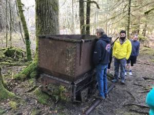 Numerous artifacts remain where the mine used to be, including mine carts, railways and the foundations of buildings from the town of Treadwell. (Alex McCarthy | Juneau Empire)