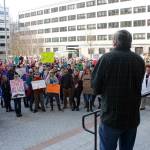 Guy Archibald, the Mining and Clean Water Coordinator at Southeast Alaska Conservation Council, speaks to a gathered crowd at the Alaska State Capitol during Saturday&rsquo;s March for Science. (James Brooks | Juneau Empire)