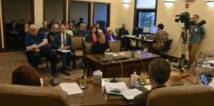 Senators listen to testimony on the proposed income tax Tuesday night, April 25, 2017 in the Alaska Capitol. (James Brooks | Juneau Empire)
