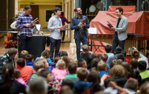 The members of Third Coast Percussion, Sean Connors, Robert Dillon, Peter Martin and David Skidmore, perform a free &ldquo;brown bag&rdquo; lunch-time concert in the atrium of the State Office Building on Monday as part of the 30th Annual Juneau Jazz and Classics Music Festival in 2016. Michael Penn | Juneau Empire