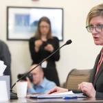 Jahna Lindemuth, Alaska Attorney General nominee, answers questions from the Senate Judiciary Committee at the Capitol on Wednesday, April 12, 2017. A vote by a joint session of the legislature on Gov. Bill Walkers appointments has been delayed this week. (Michael Penn | Juneau Empire)