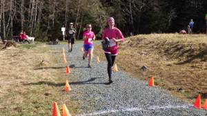 Rebecca Braun nears the finish line of the 2017 Spring Tide Scramble, Saturday at Fish Creek Trailhead on North Douglas. (Photo courtesy of Susan Cable)