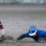 Thunder Mountain&rsquo;s Bobby Cox dives safely into second base on a double as Ketchikan&rsquo;s Spencer Erickson goes for the tag in the third inning at Adair-Kennedy Memorial Park on Friday, May 5, 2017. (Michael Penn | Juneau Empire)