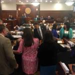Members of the House Republican Minority ponder their votes on the censure of Rep. David Eastman, R-Wasilla. (James Brooks | Juneau Empire)