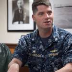 Cooks Mary Barajas, left, and Maria Wilson grab a meal in the galley before the enlisted sailors arrive for their lunch at the Arleigh Burke-class guided-missile destroyer USS O&rsquo;Kane on Monday, May 15, 2017. (Michael Penn | Juneau Empire