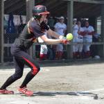 Juneau-Douglas High School senior Sami Good lays down a bunt Saturday against Sitka in the Region V softball tournament. JDHS won the game 3-2 to advance to the championship game against Thunder Mountain. (Nolin Ainsworth | Juneau Empire)