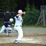 Juneau Post 25 pitcher Brandon Keeler throws to first base on Friday night against Wasilla Post 35. The runner was safe on the play. (Nolin Ainsworth | Juneau Empire)