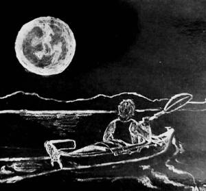 A white charcoal sketch by Tara given to Dan and Kerri when they closed their kayak lodge. Photo by Tara Neilson.