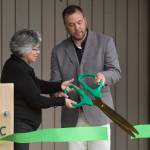 Charles Clement, President & CEO of SouthEast Alaska Regional Health Consortium (SEARHC), and Kimberley Strong, Board Chair, cut a ribbon during the Grand Opening of SEARHC&rsquo;s Children&rsquo;s Dental Clinic on Thursday, June 22, 2017. Dr. Kim Hort, the clinic&rsquo;s Pediatric Dentist Manager, is in the background. (Michael Penn | Juneau Empire)