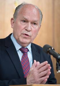 In this May 18 photo, Gov. Bill Walker speaks to the media about calling a special session to deal with the budget. (Michael Penn | Juneau Empire file)